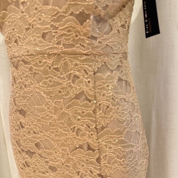 EnFocus Studios Gold Lace Maxi Dress Side Slit Size 6 NWT - Picture 6 of 9